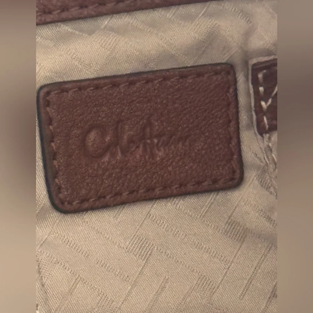 Cole Haan Brown Leather Satchel Braided Handle Top Zip Bag